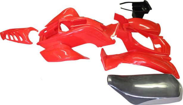 Plastic Set - 50cc to 250cc ATV, Red, Racing Style (5pcs: 2 big body pieces, nose piece, battery case, flap)