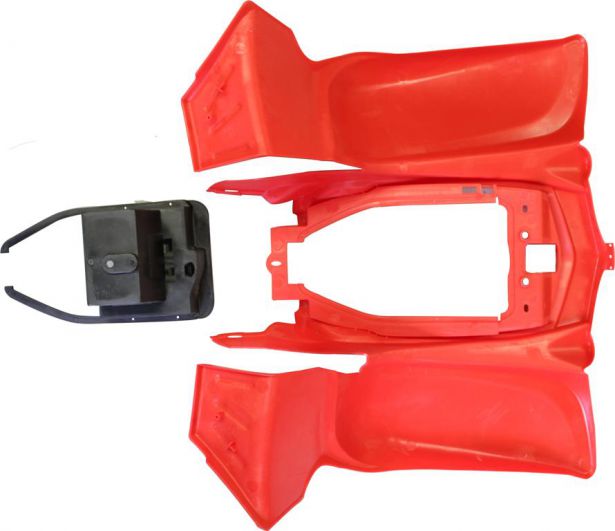 Plastic Set - 50cc to 250cc ATV, Red, Racing Style (5pcs: 2 big body pieces, nose piece, battery case, flap)