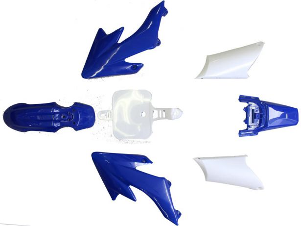 Plastic Set - Honda, 50cc to 160cc, CRF50 / XR50, TaoTao DB10, Dirt Bike, Blue & White, (7pcs)
