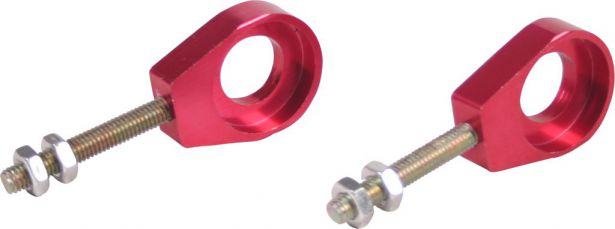 Chain Tensioners - Chain Adjuster, Red, CNC Machined, 50cc to 250cc, 2pcs