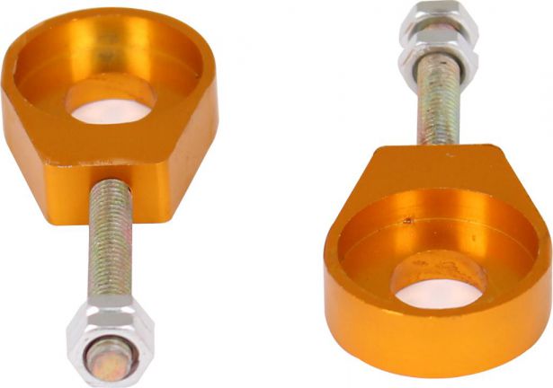 Chain Tensioners - Chain Adjuster, Gold, CNC Machined, 50cc to 250cc, 2pcs