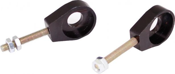 Chain Tensioners - Chain Adjuster, Black, CNC Machined, 50cc to 250cc, 2pcs