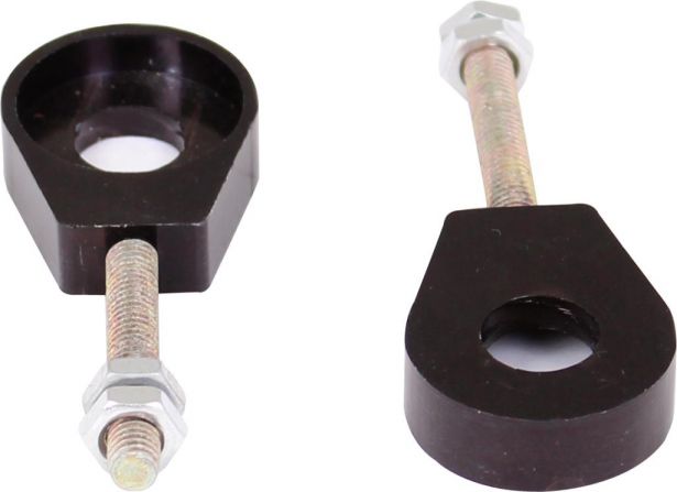 Chain Tensioners - Chain Adjuster, Black, CNC Machined, 50cc to 250cc, 2pcs