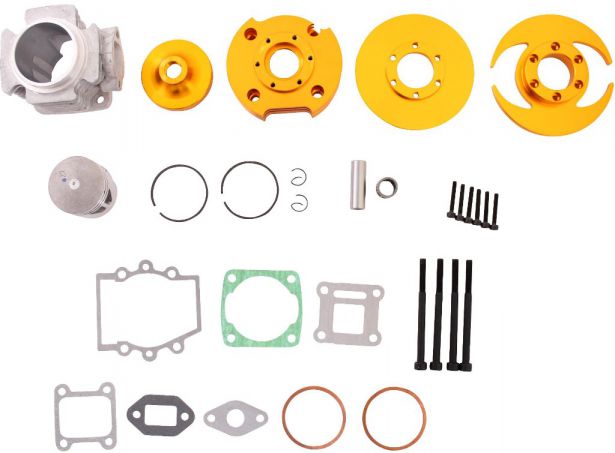 Cylinder Head Assembly - 44-6 2-Stroke Engine, Big Bore, CNC, Dual Valve, Pocket Bike, 49cc, Air Cooled