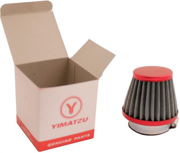 Air Filter - 44mm to 46mm, Conical, Medium Stack (60mm), 2 Stroke, Yimatzu Brand, Red