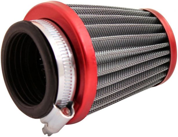 Air Filter - 44mm to 46mm, Conical, Tall Stack (80mm), 2 Stroke, Yimatzu Brand, Red