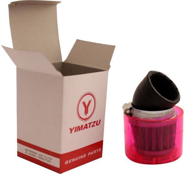 Air Filter - 41mm to 43mm, Conical, Waterproof, Angled, Yimatzu Brand, Red