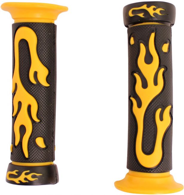 Throttle Grips - Flames, Yellow, 7/8