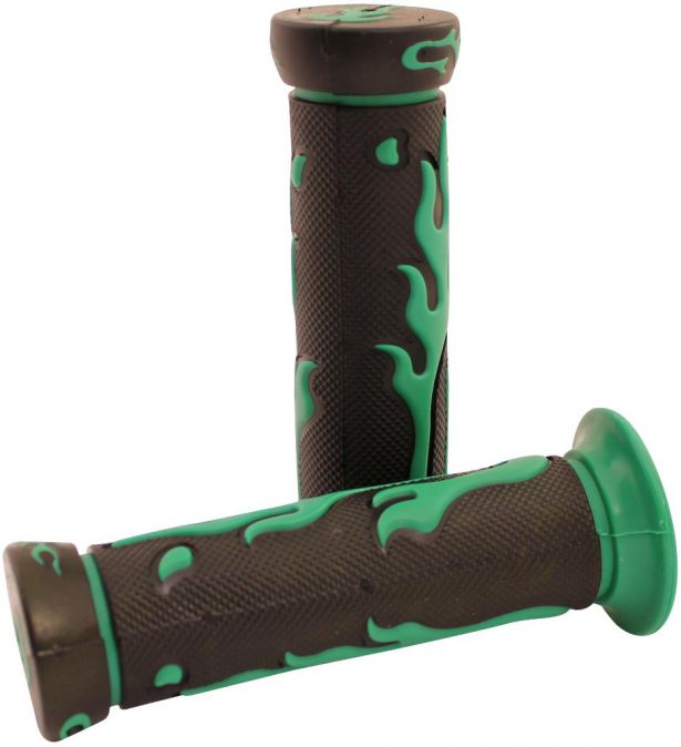 Throttle Grips - Flames, Green, 7/8