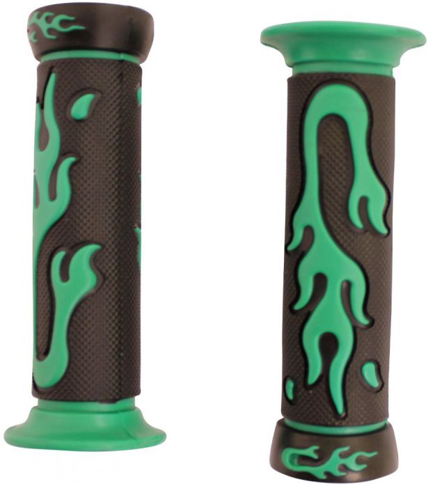 Throttle Grips - Flames, Green, 7/8