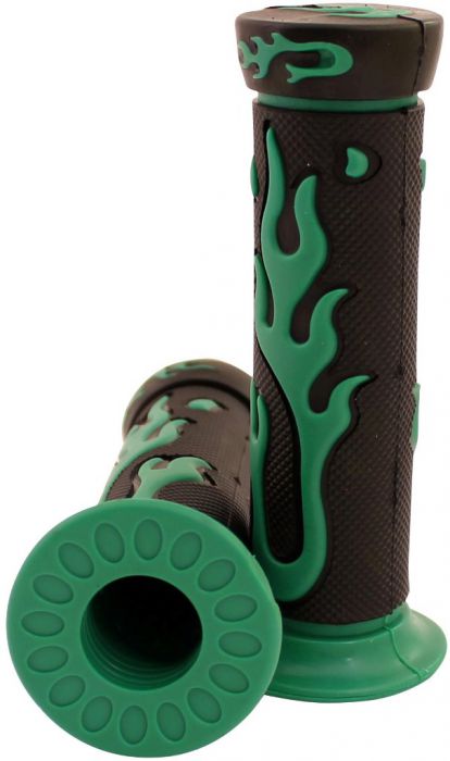 Throttle Grips - Flames, Green, 7/8
