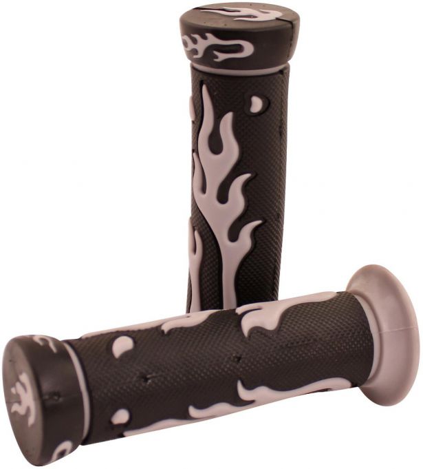 Throttle Grips - Flames, Gray, 7/8