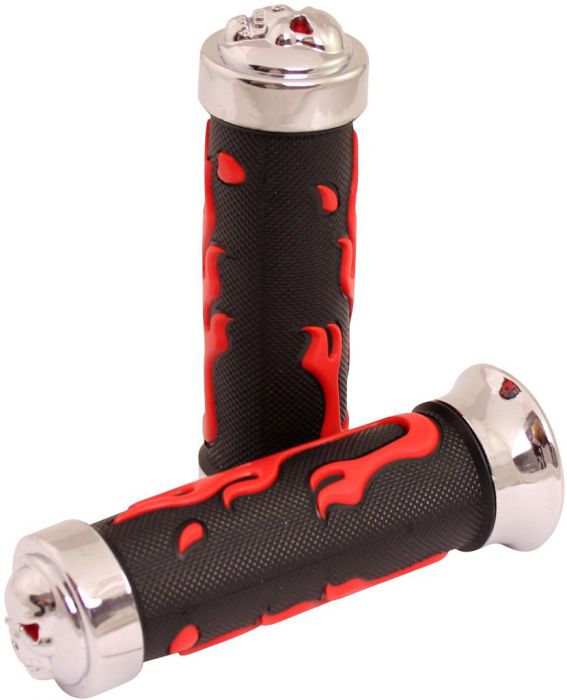 Throttle Grips - Metal Skulls, Red, 7/8