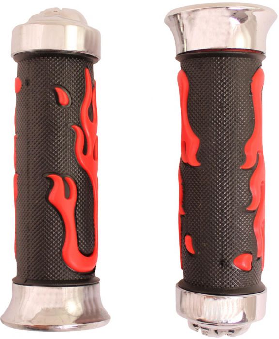 Throttle Grips - Metal Skulls, Red, 7/8