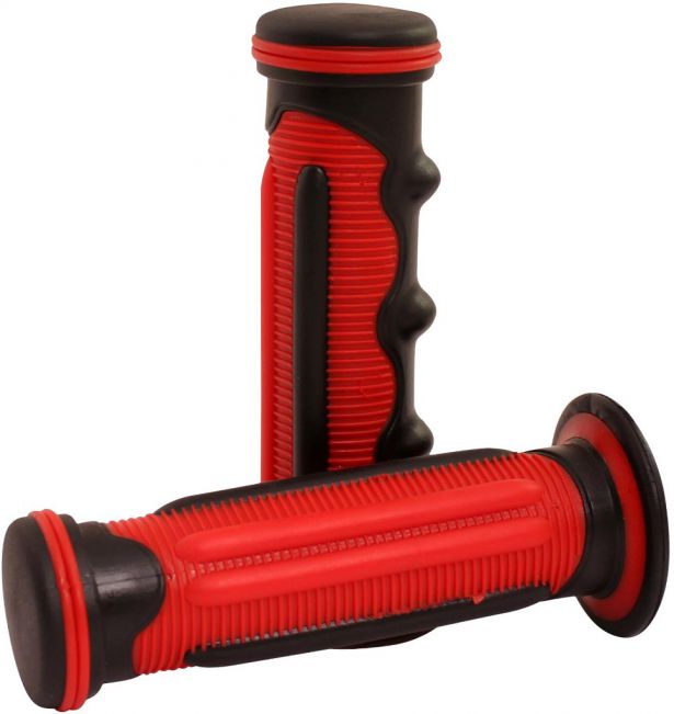 Throttle Grips - Finger Grooves, Red, 7/8