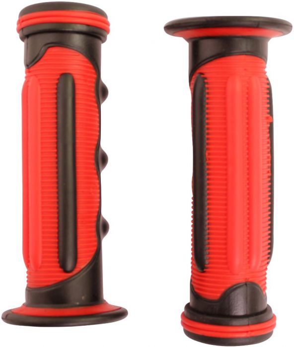Throttle Grips - Finger Grooves, Red, 7/8