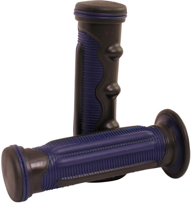 Throttle Grips - Finger Grooves, Blue, 7/8