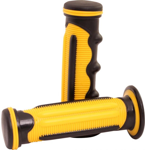 Throttle Grips - Finger Grooves, Yellow, 7/8