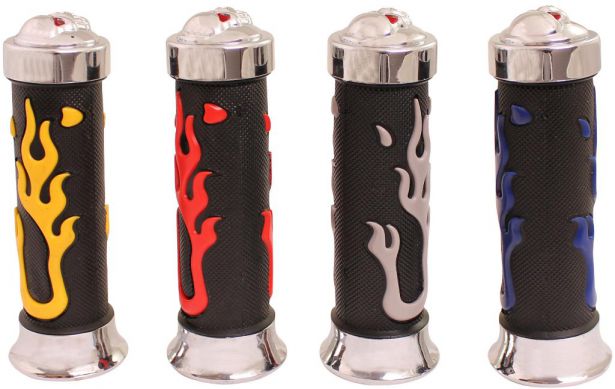 Throttle Grips - Metal Skulls, Blue, 7/8