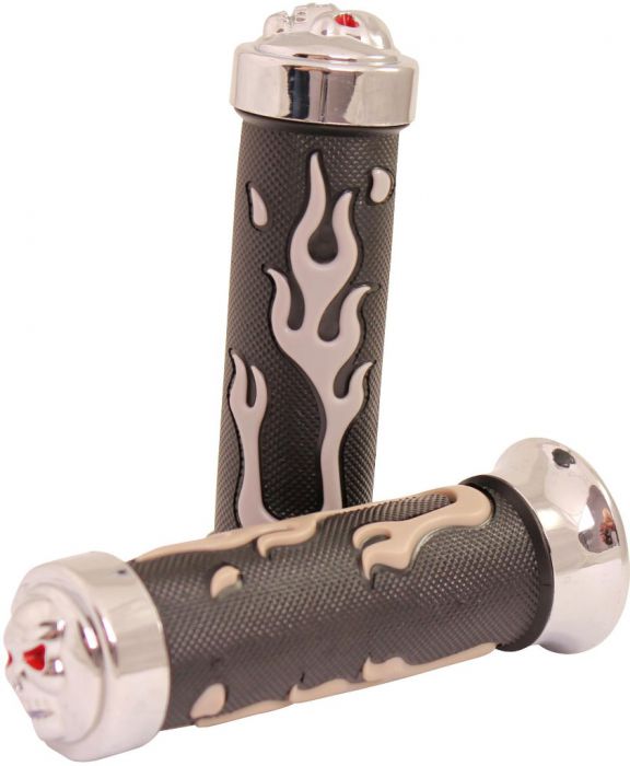 Throttle Grips - Metal Skulls, Gray, 7/8