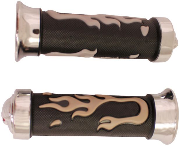 Throttle Grips - Metal Skulls, Gray, 7/8