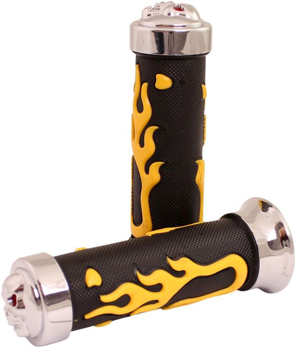 Throttle Grips - Metal Skulls, Yellow, 7/8