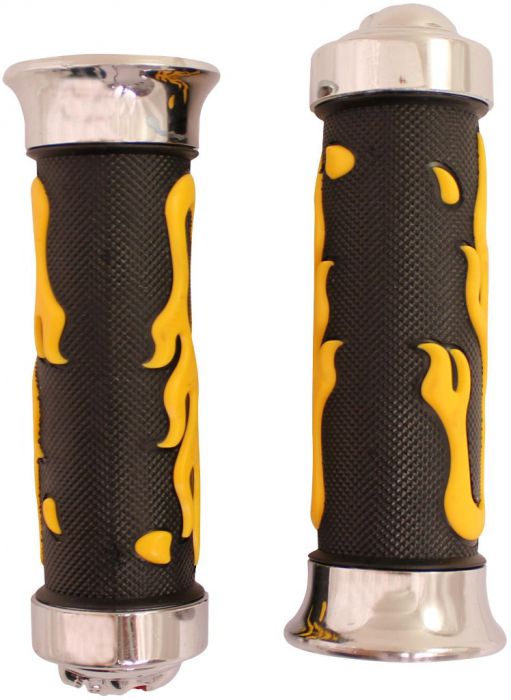 Throttle Grips - Metal Skulls, Yellow, 7/8