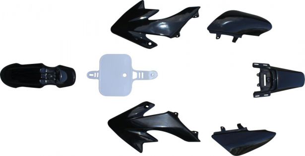Plastic Set - Honda, 50cc to 160cc, CRF50 / XR50, TaoTao DB10, Dirt Bike, Black & White (7pcs)