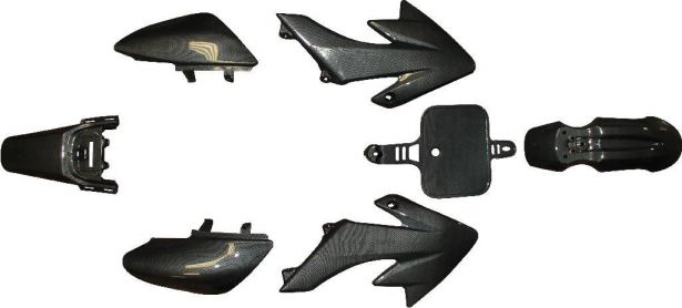 Plastic Set - Honda, 50cc to 160cc, CRF50 / XR50, TaoTao DB10, Dirt Bike, Carbon Fiber Design, (7pcs)