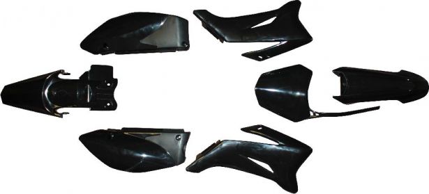 Plastic Set - 110cc, Dirt Bike, Black, Yamaha, TTR110 profile (7pcs)