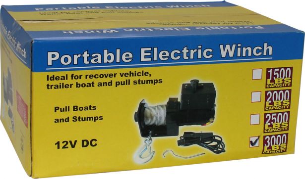 Winch - MNPS 3000 lb 12 Volt (1000W / 1.4HP) Cabled Switch