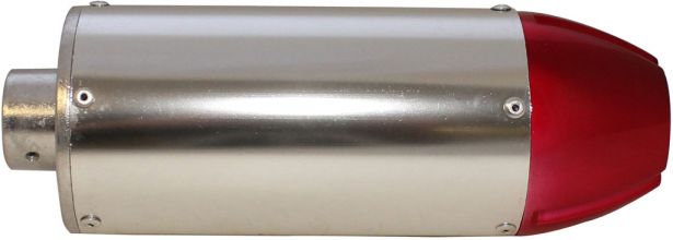 Muffler - Performance CNC, With Mounting Bracket, Chrome and Red