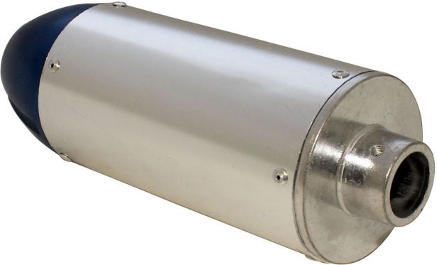 Muffler - Performance CNC, With Mounting Bracket, Chrome and Blue