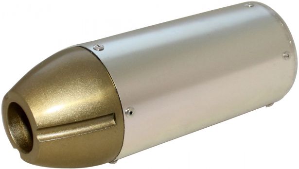 Muffler - Performance CNC, With Mounting Bracket, Chrome and Gold