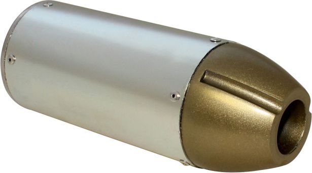 Muffler - Performance CNC, With Mounting Bracket, Chrome and Gold