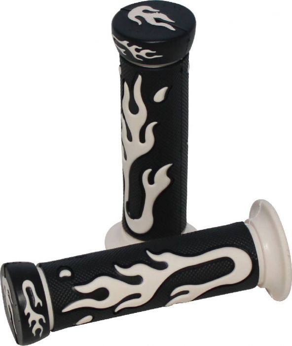 Throttle Grips - Flames, White, 7/8