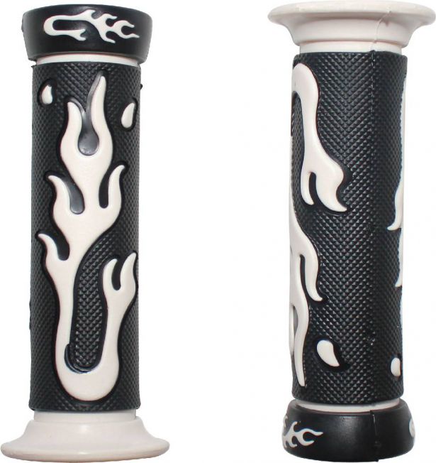 Throttle Grips - Flames, White, 7/8