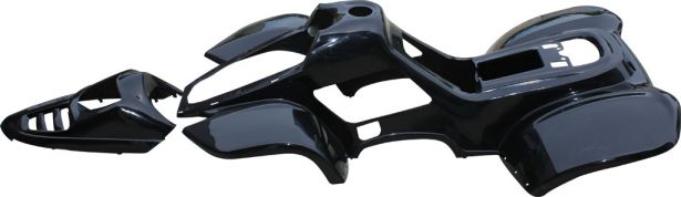 Plastic Set - 50cc to 125cc Small ATV, Black, Gio, Apollo, Racing Style (2pc including nose piece)