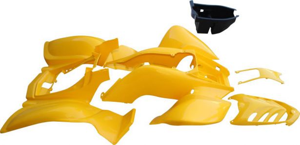 Plastic Set - 50cc to 250cc ATV, Yellow, Racing Style (5pcs: 2 big body pieces, nose piece, battery case, flap)