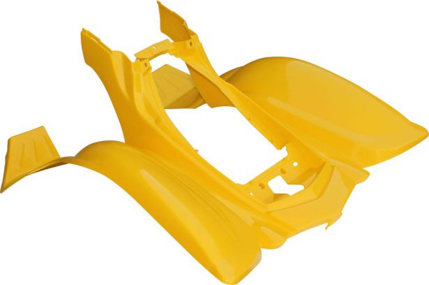 Plastic Set - 50cc to 250cc ATV, Yellow, Racing Style (5pcs: 2 big body pieces, nose piece, battery case, flap)