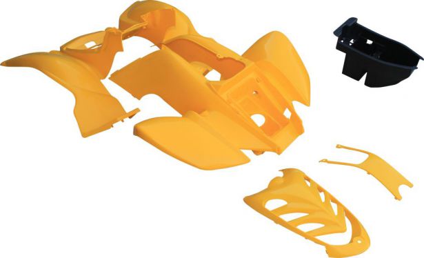 Plastic Set - 50cc to 250cc ATV, Yellow, Racing Style (5pcs: 2 big body pieces, nose piece, battery case, flap)