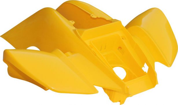 Plastic Set - 50cc to 250cc ATV, Yellow, Racing Style (5pcs: 2 big body pieces, nose piece, battery case, flap)