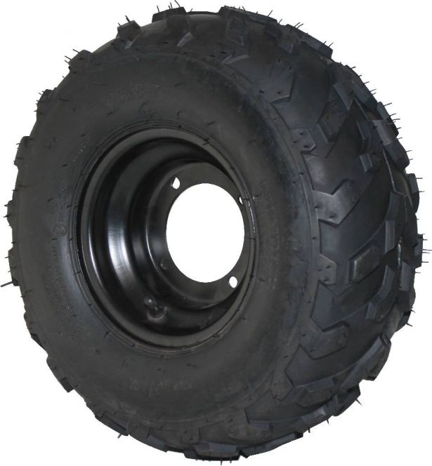 Rim and Tire Set - 16x8-7 Tire, 4 Bolt, Black Rim, ATV, Left Side