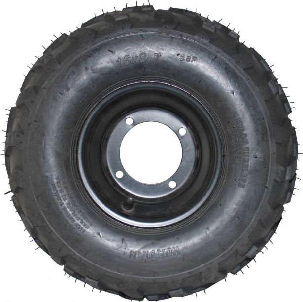 Rim and Tire Set - 16x8-7 Tire, 4 Bolt, Black Rim, ATV, Left Side
