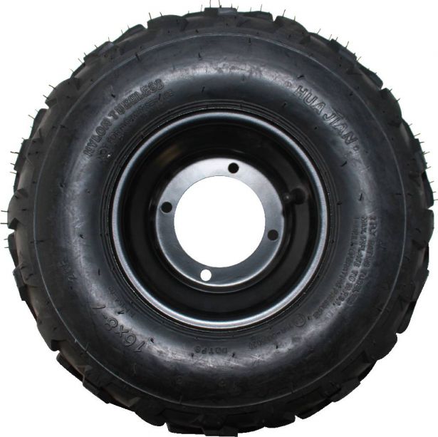 Rim and Tire Set - 16x8-7 Tire, 4 Bolt, Black Rim, ATV, Left Side