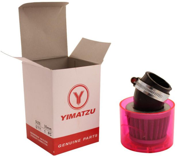 Air Filter - 35mm, Conical, Waterproof, Angled, Yimatzu Brand, Red