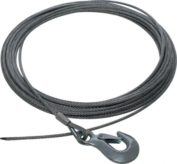 Winch Cable - Steel Braid, Latch Hook, 5mm x 14m