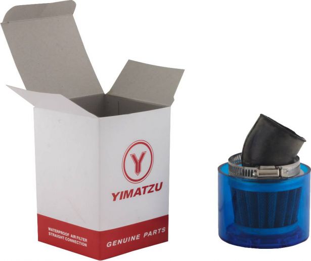 Air Filter - 35mm, Conical, Waterproof, Angled, Yimatzu Brand, Blue