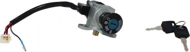 Ignition Key Switch - 4 pin Male, Metal, Steering Lock, Scooter