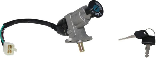 Ignition Key Switch - 4 pin Male, Metal, Steering Lock, Scooter